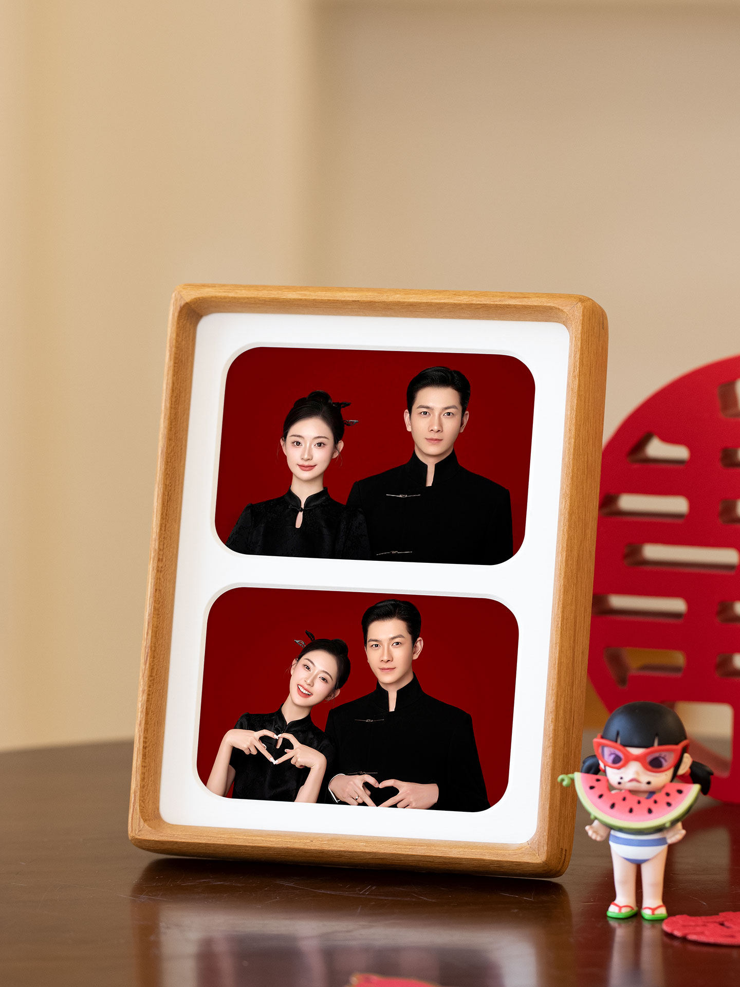 双宫网格婚礼照片实木相框桌子定制DIY加上印刷婚礼登记照片8英寸