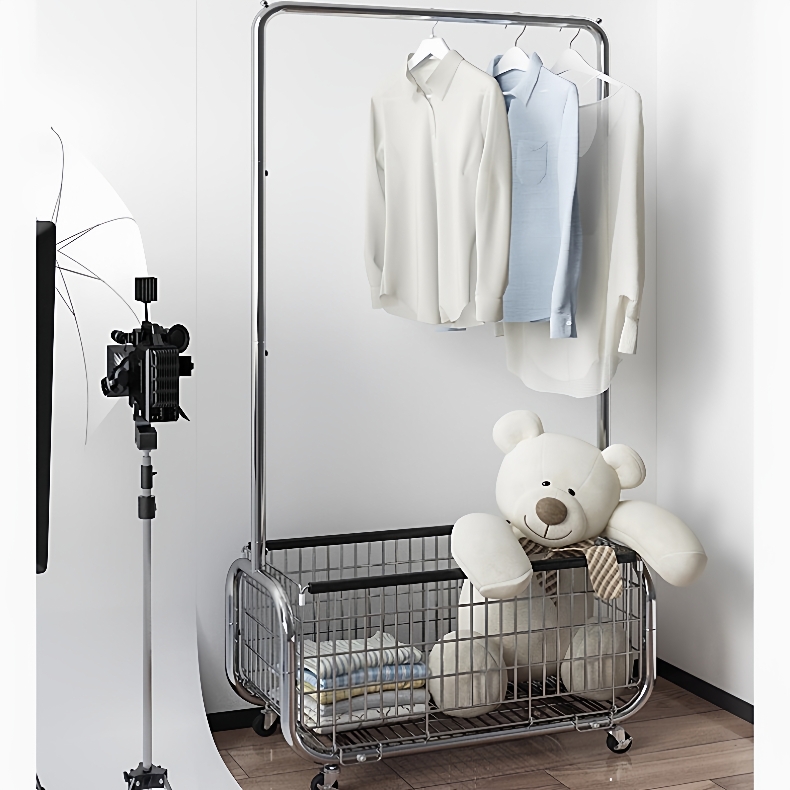 卧室落地衣帽架家用网红转角挂衣架门后不占地收纳置物架子脏衣篓