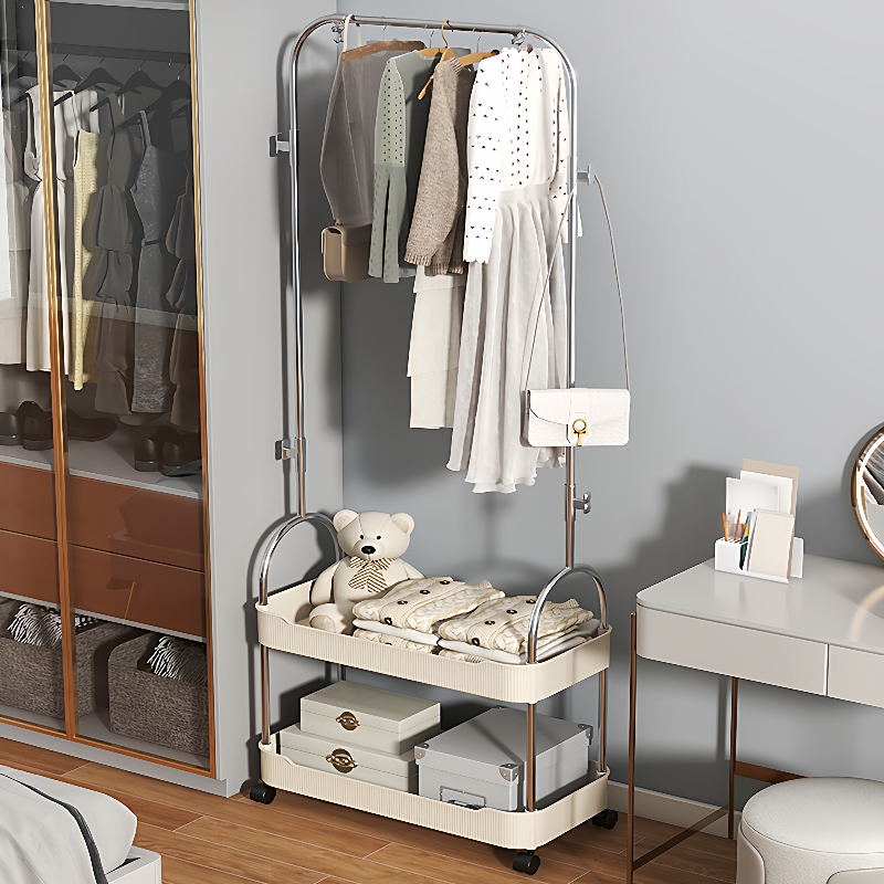 新款简易落地可移动挂衣架立式衣帽架多层衣帽架卧室阳台置物架