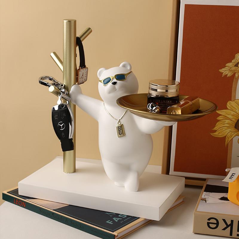 高颜值轻奢妖娆熊摆件入户玄关装饰电视柜酒柜钥匙收纳乔迁礼物