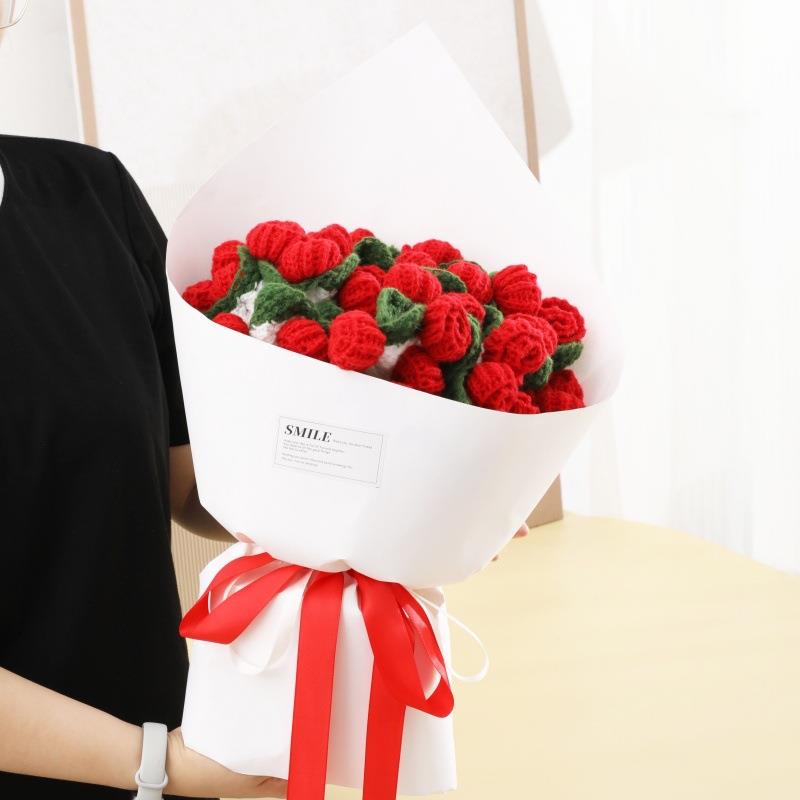 钩花毛球毛毯玫瑰花束七夕情人节生日送女友闺蜜好礼七夕礼物