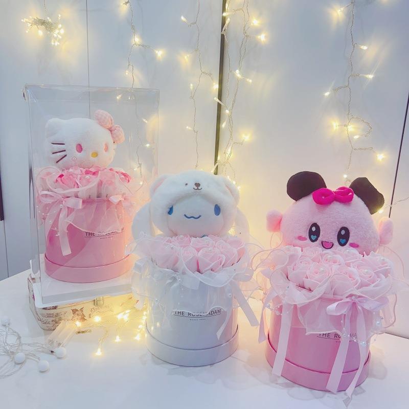 情人节礼物星之卡比毛绒玩偶花束送闺蜜女朋友玉桂狗香皂花抱抱桶