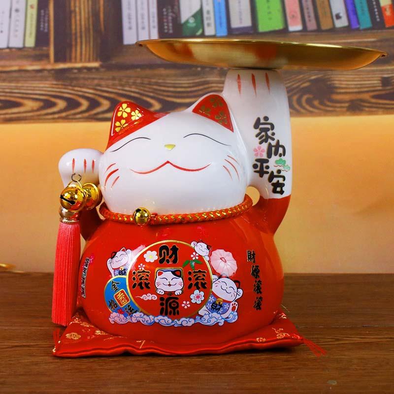 入户招财猫玄关摆件收纳托盘放钥匙置物架门口客厅乔迁新居装饰品