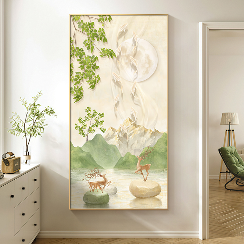 北欧奶油风九鱼图玄关装饰画高端走廊过道尽头挂画入户进门画图片