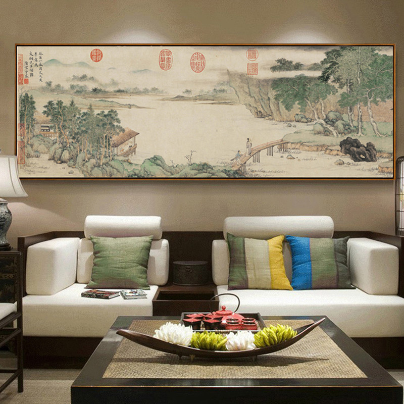 新中式沙发背景墙装饰画客厅风水靠山国画山水水墨挂画大尺寸壁画