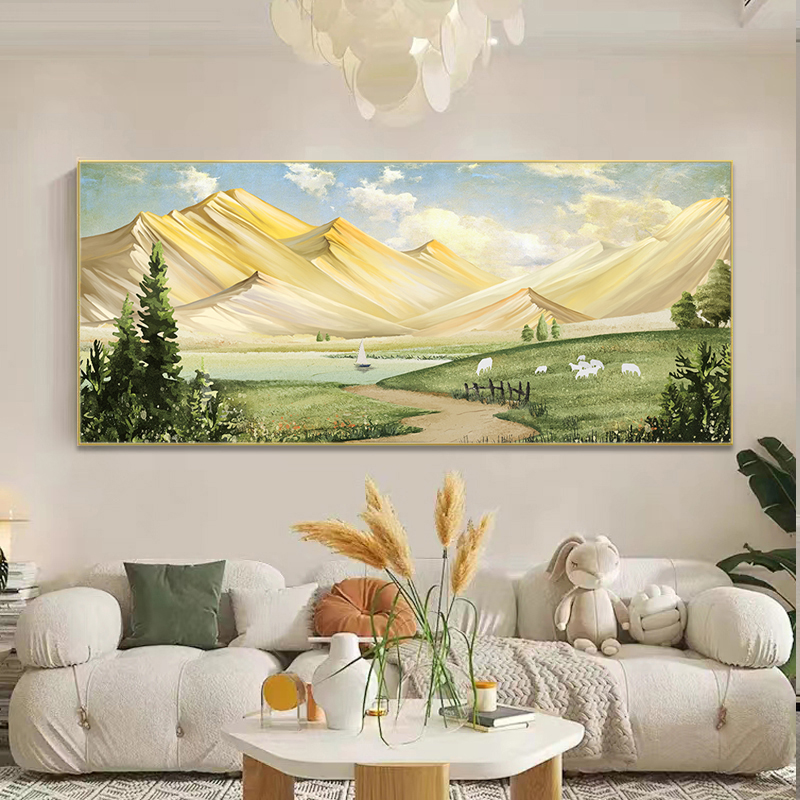 巨人山客厅装饰画靠山图青绿山水画高档现代招财壁画挂画