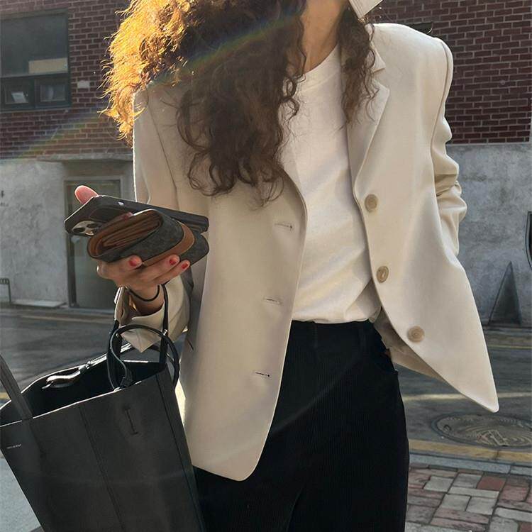 韩版短款春闲薄款小西装外套女休宽色松米chDZE夏ic西服百搭显瘦