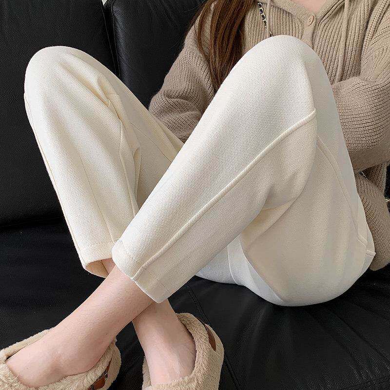 萝卜T6872米色高腰宽松秋哈伦裤女裤直筒冬2025新款小个子显瘦休