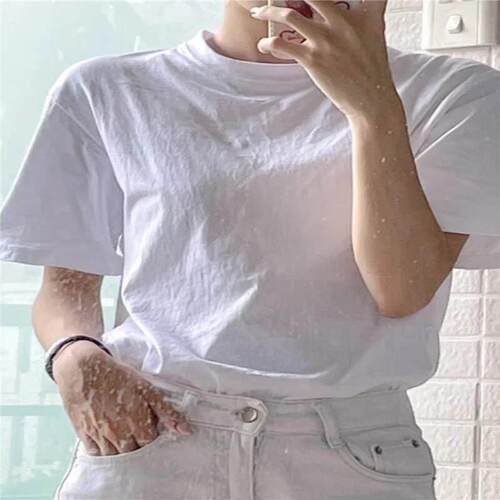 韩国202衣4春夏季纯尺短MF220220棉袖T恤女宽松T恤内搭大码正肩打