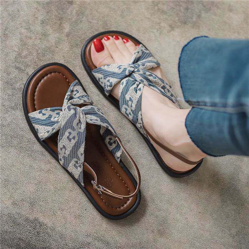 一字带罗马凉鞋女款2025夏季新款外穿软底时尚百搭孕妇平底休闲鞋