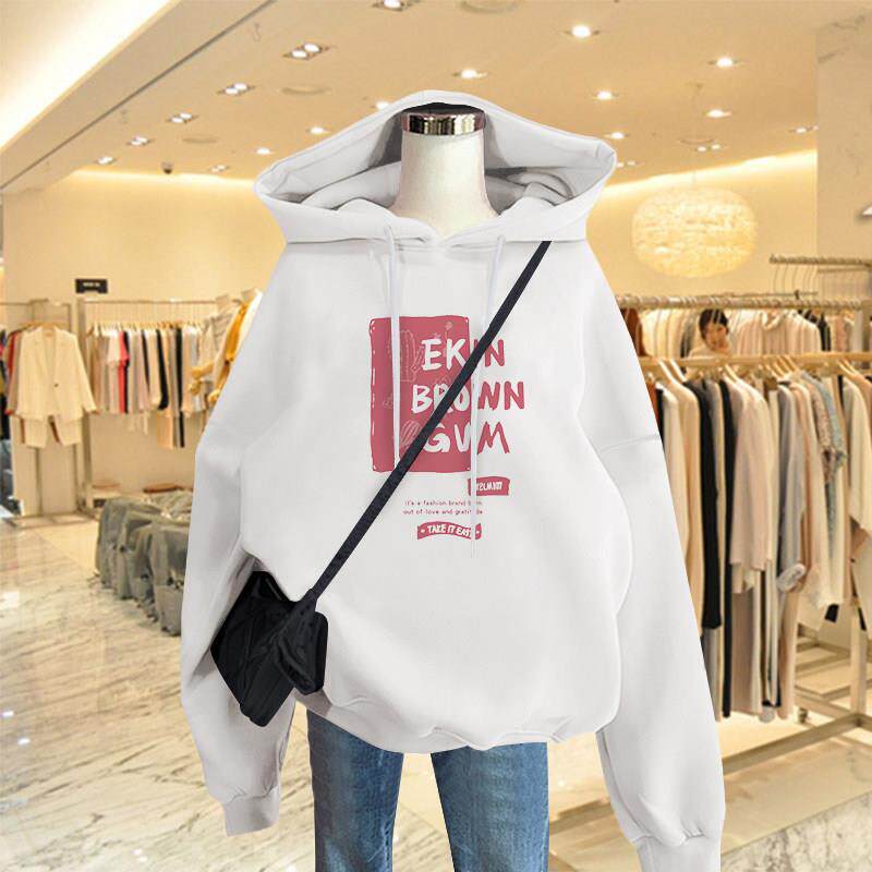 韩国灰色帽卫女春秋薄款2025新衣款时尚加连帽卫衣绒连加宽厚松中