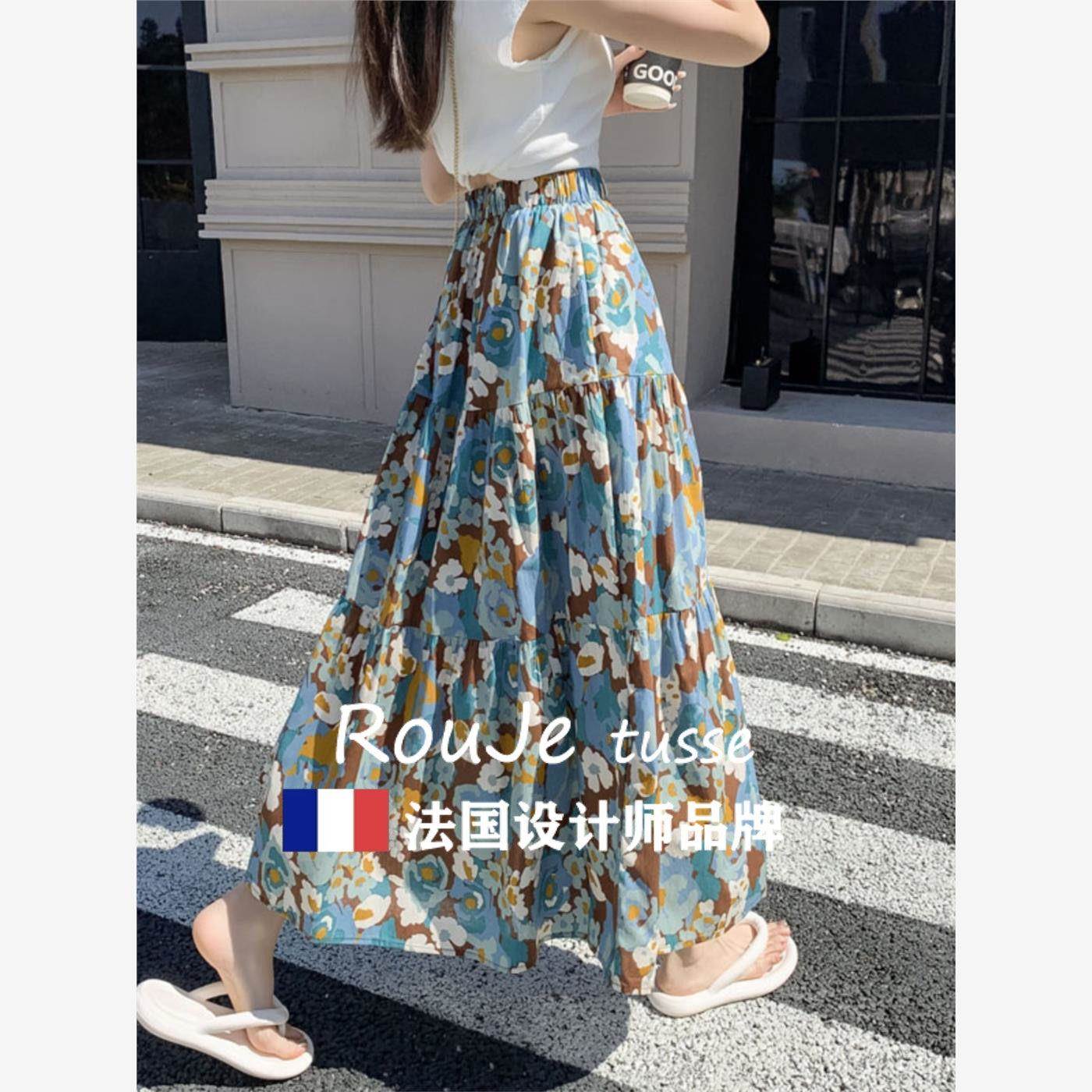 法国Roue tusse油画印花高腰字半身裙a女大摆伞雪77436997裙j蛋糕