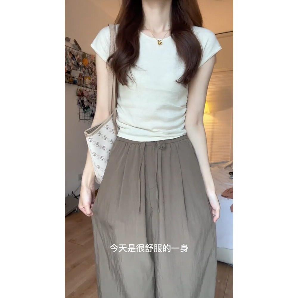 韩国棉5肩短袖t恤女春夏202新款修身设计感小IWC正众纯显瘦短款上