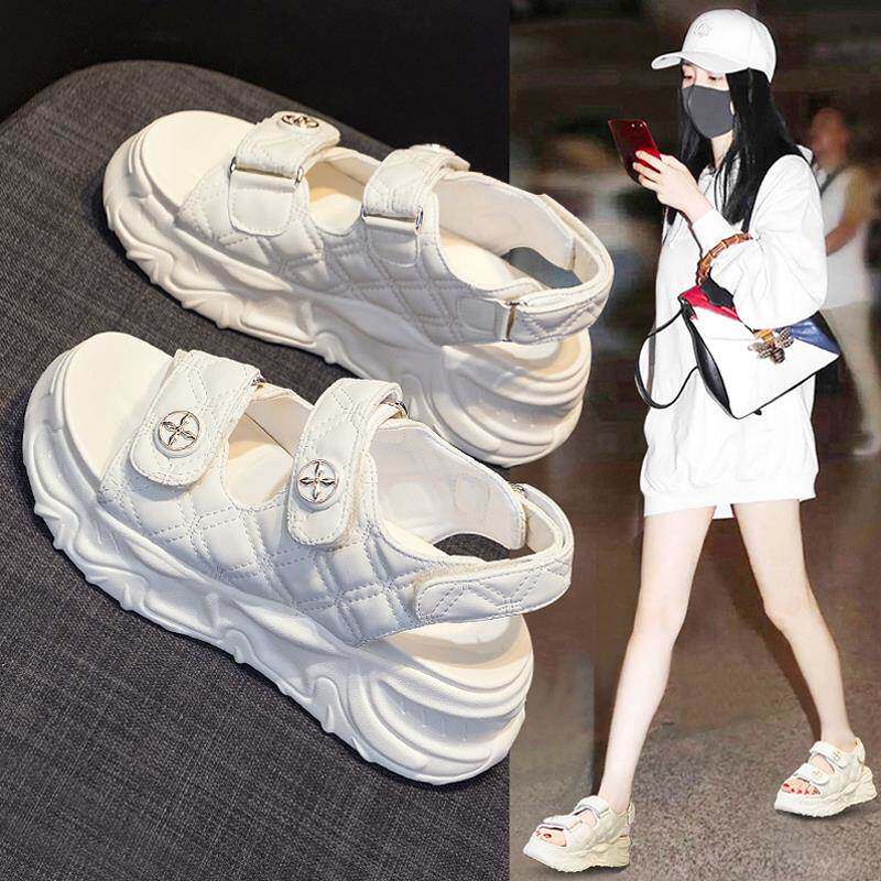 代购网红凉鞋女2024夏季新款搭配裙子超火时尚小个子增高老爹凉鞋