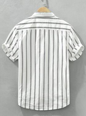 棉香款港纯条纹衫短袖男BDO小众设计高衬级感夏季新时尚潮流休闲