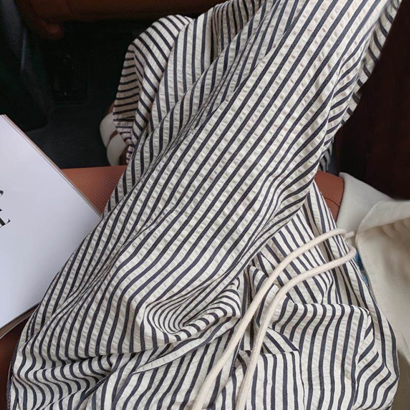 韩国黑白条纹裤女夏2024年新款小个子慵懒显瘦休闲直筒遛弯阔腿裤