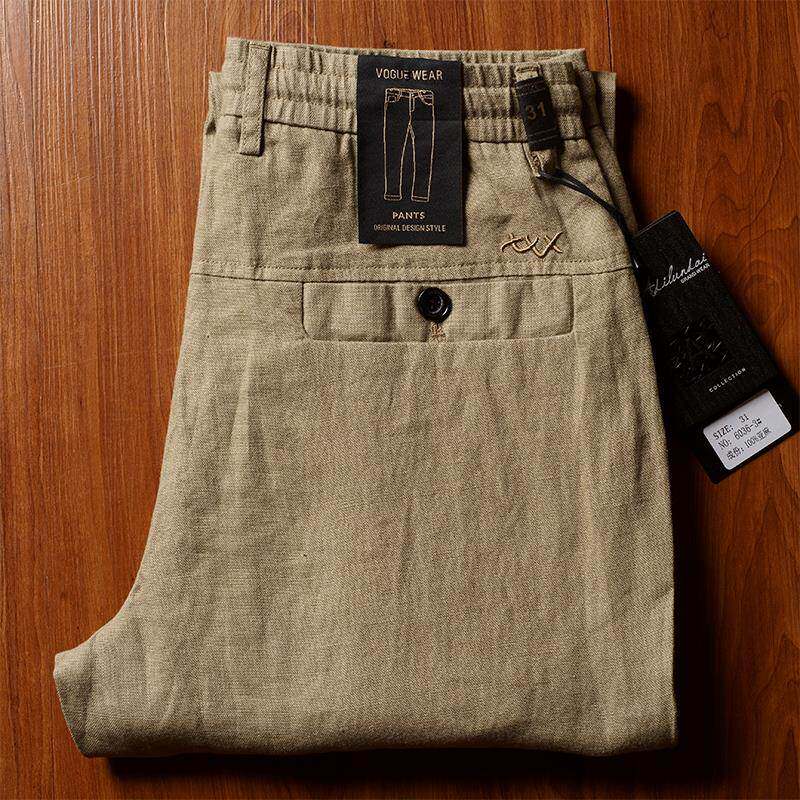 MAROLIO~出口挪威！纯亚麻男裤夏季薄款宽松弹力冰丝直筒休闲裤子