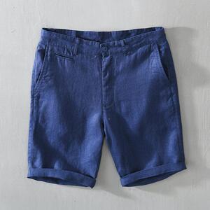香港夏闲亚麻短裤男士直筒宽松纯麻五季CHV分休子裤透气纯色百搭