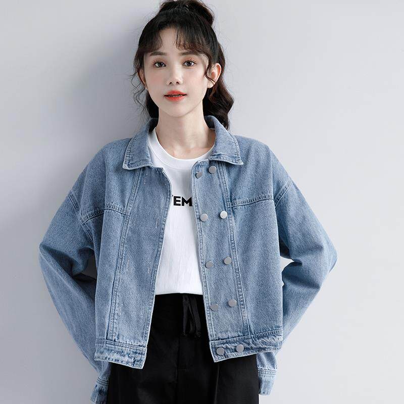 韩国2025年春秋季新款软牛仔外套女夏双排扣设计感宽松短款薄上衣