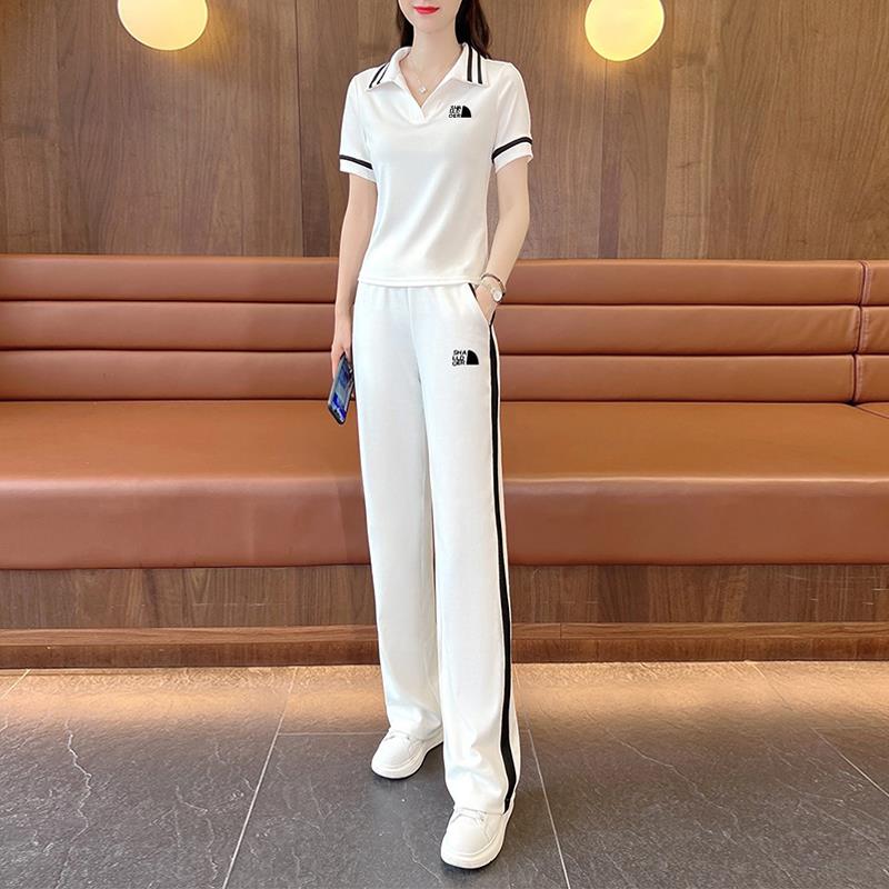 欧洲站白色运动套装女夏季2024年新款薄款洋气时尚短袖休闲两件套