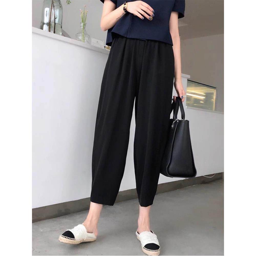 黑色哈伦裤子女裤秋冰丝萝卜裤夏薄款九分八分阔腿休闲裤大码胖mm