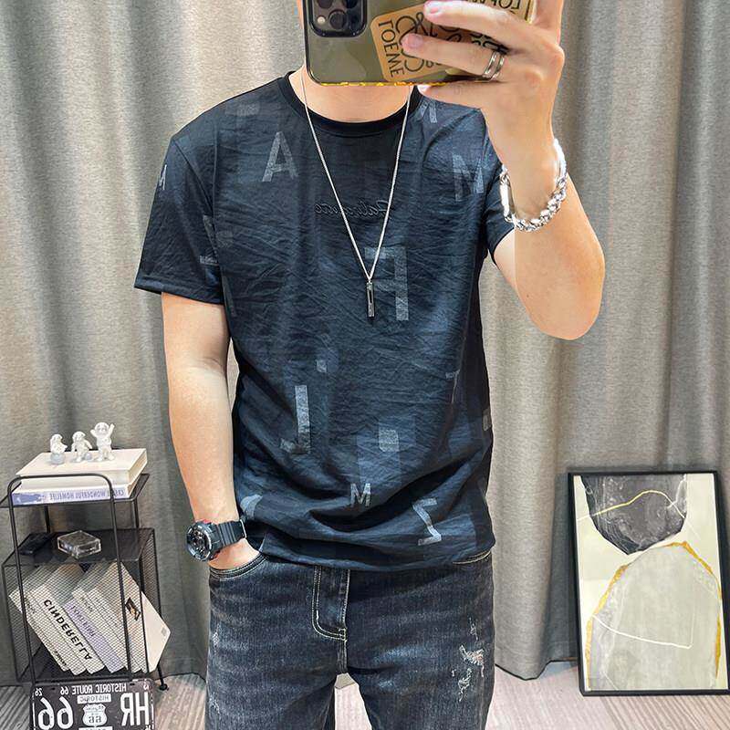 潮牌男新体款MTF夏季天丝棉麻高端装上衣修麻身半袖料恤衫短袖男t