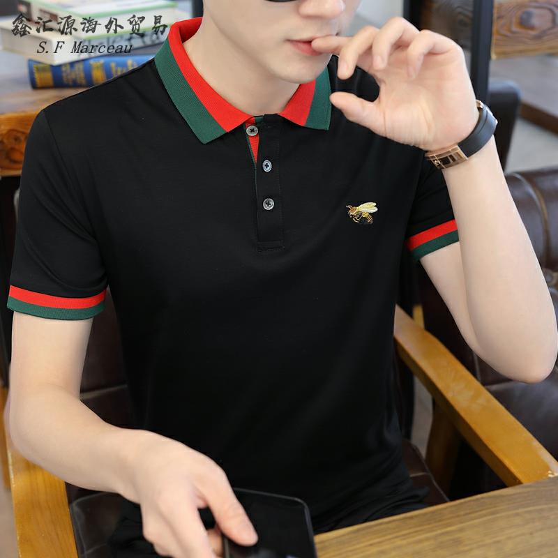 男士袖TQQG恤棉2026新款季高端潮流小蜜蜂刺绣纯修身夏半袖po短lo
