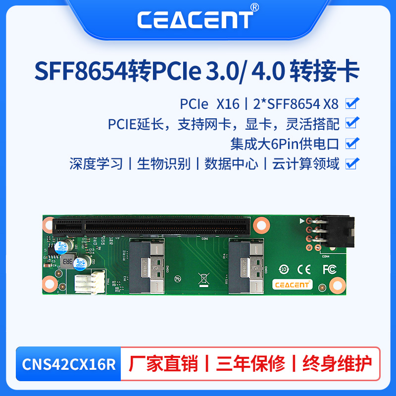 CEACENT CNS42CX16R  2*SFF8654转PCIE 显卡插槽延长方案PCIE延长方案