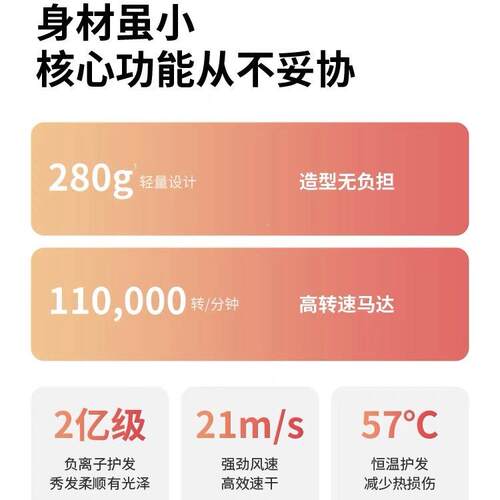 THIowra ouge罗拉mini高r速吹风机家大用功率负离子护发速干电L吹
