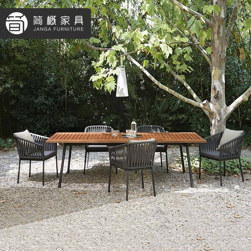 户外花园庭院塑木桌椅别墅阳台一桌四椅酒店藤编桌椅组合休闲藤椅