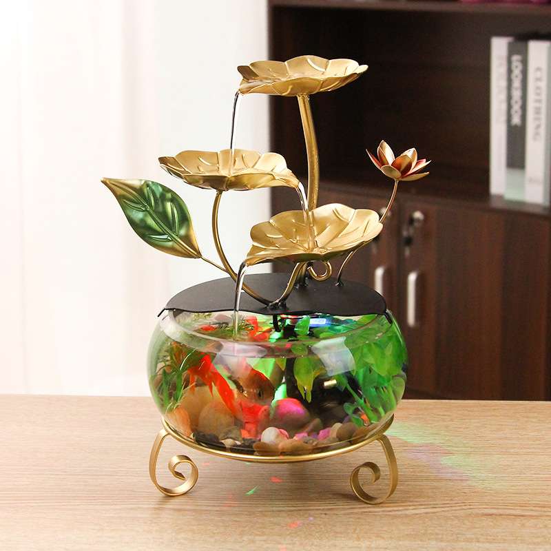 桌面小型流水摆件工艺装饰品玻璃鱼缸摆件客厅玄关前台办公室摆件