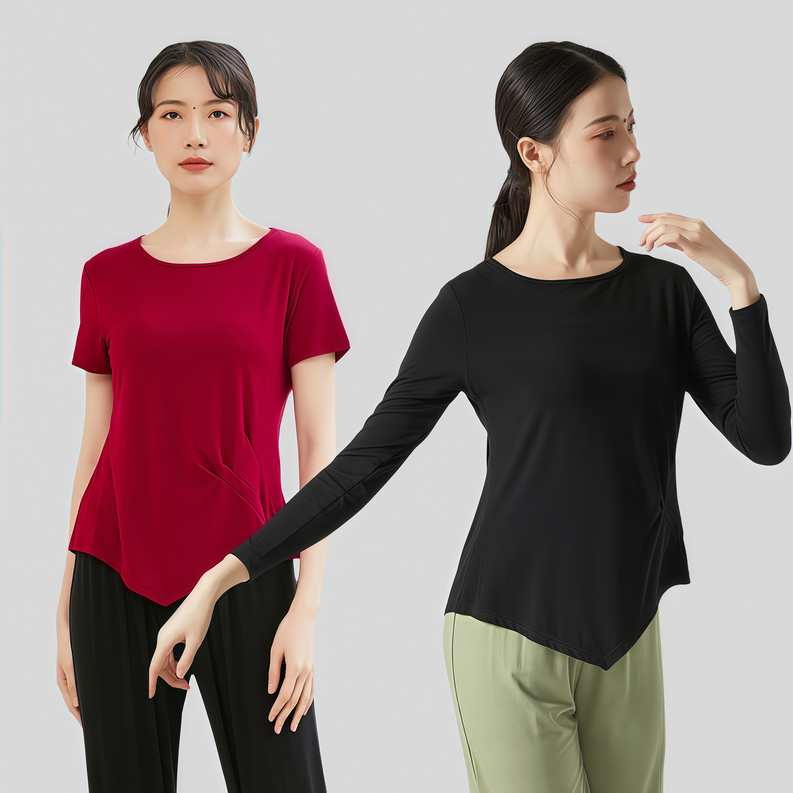 舞蹈上衣女宽松圆领形体服练功服