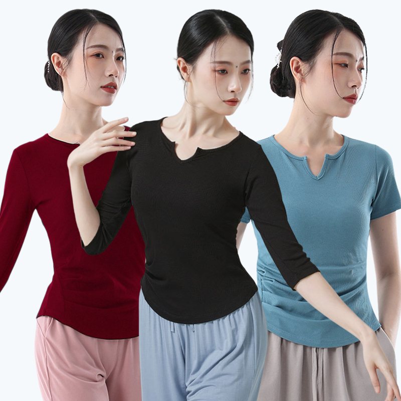 舞蹈服上衣女款长袖新款短袖现代舞夏季古典练功服跳舞莫代尔形体
