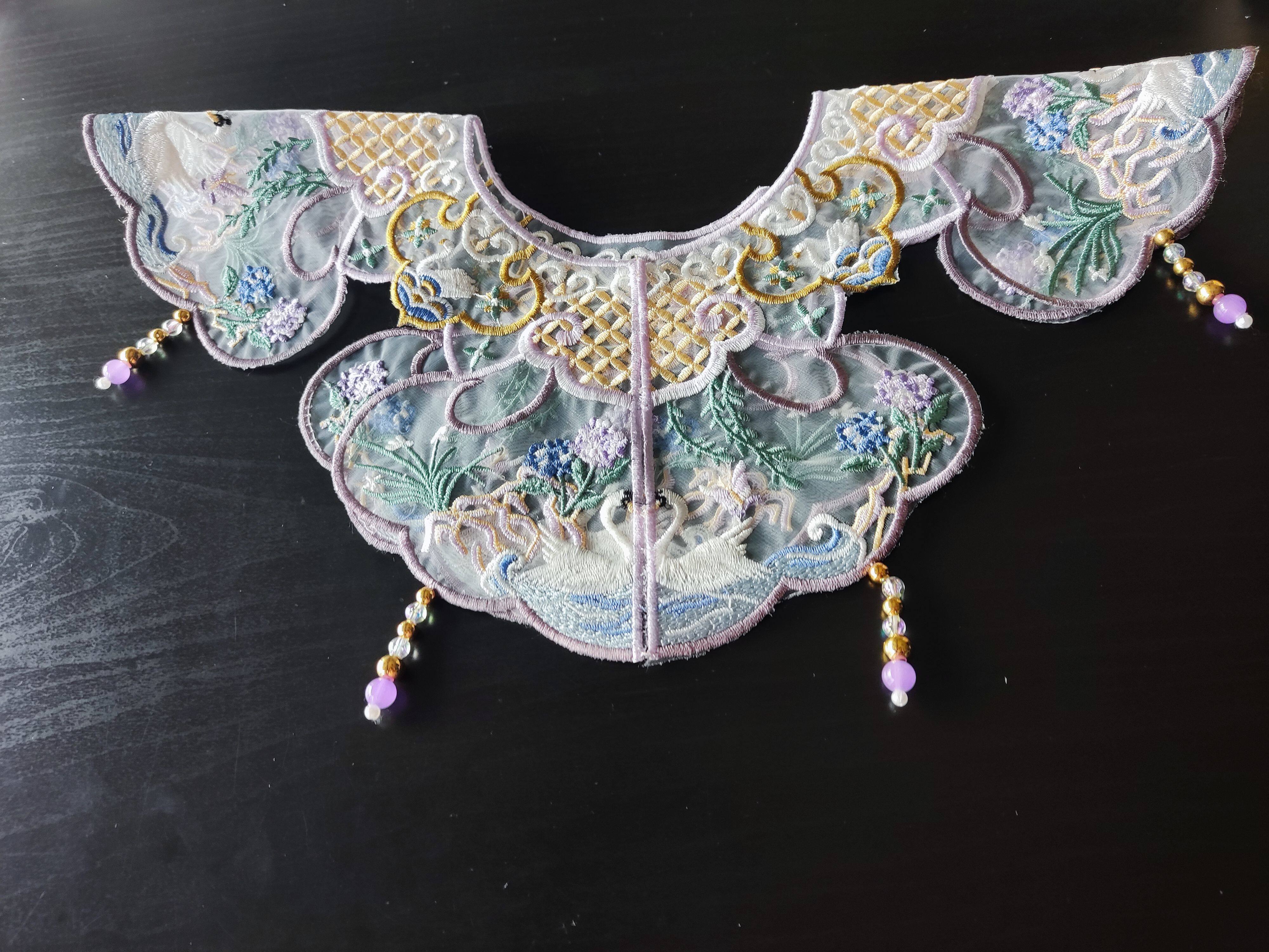 汉服云肩刺绣天鹅绣花成人儿童披肩装饰古风唐装欧根中式配饰