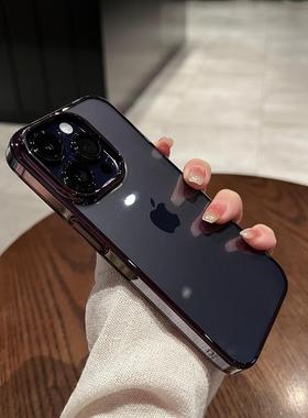 【不阻信号】暗紫色超薄裸机透明电镀适用iphone14pro硬壳14plus苹果13proMax手机壳防摔12简约15por保护套女
