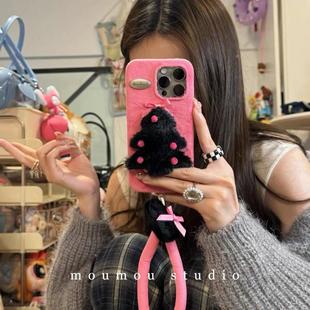 芭比可爱毛绒圣诞树适用苹果17promax手机壳iphone16全包15少女粉