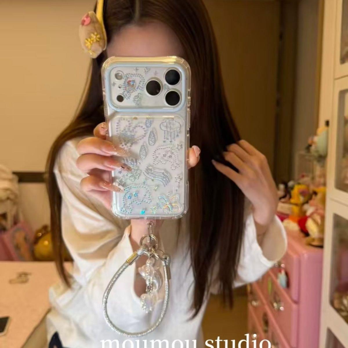 ins韩系镭射爱心云朵适用于iPhone17promax手机壳苹果16pro女款15