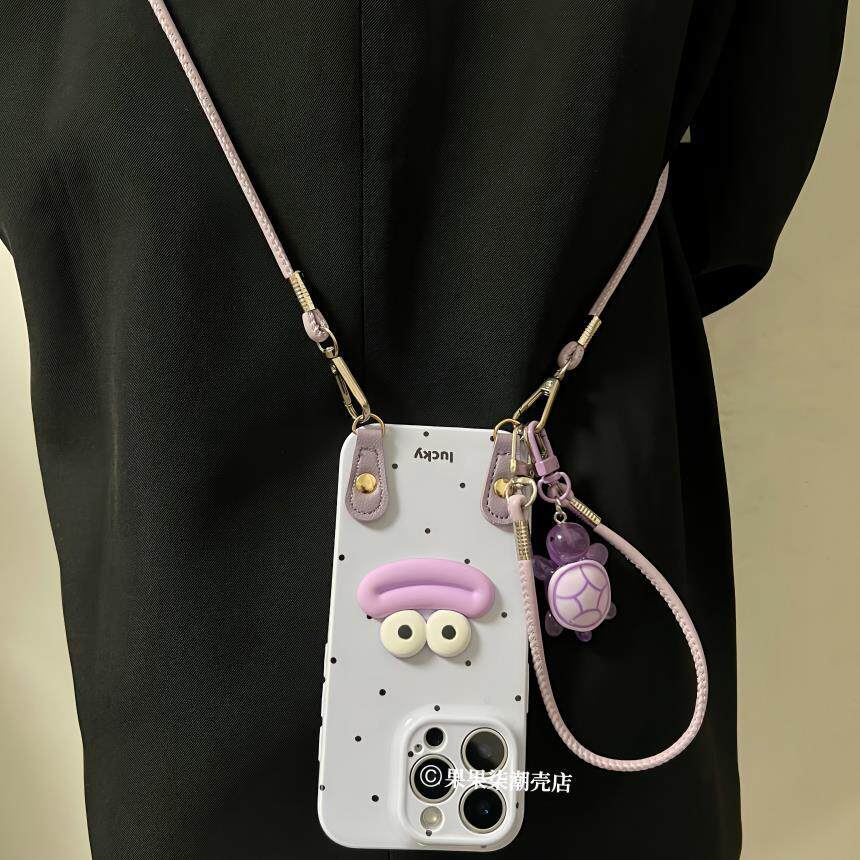 紫色小乌龟挂件适用于iPhone17手机壳斜挎苹果15腕带14挂绳13软16