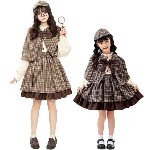 新款cosplay侦探福尔摩斯亲子套装游戏派对角色扮演服女装