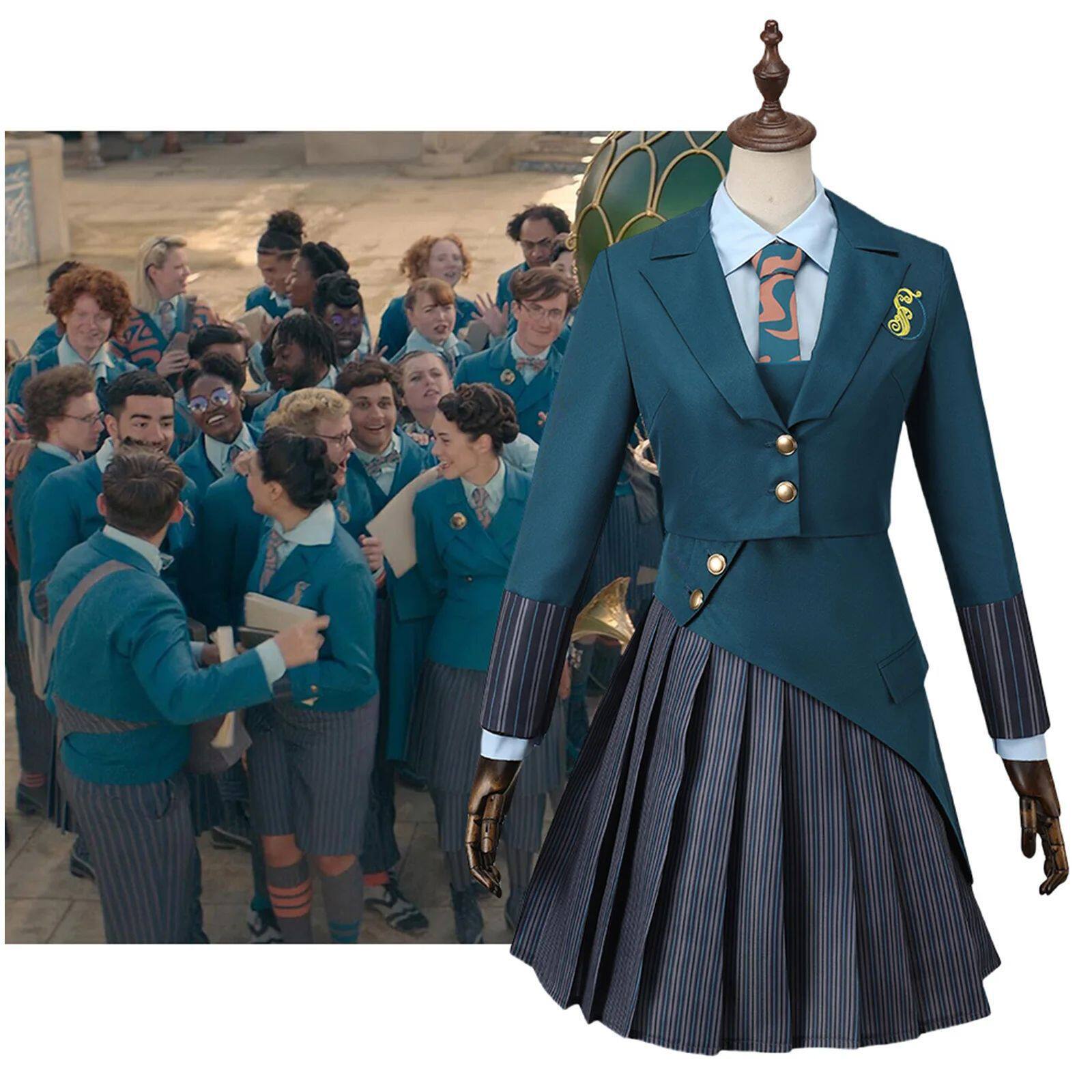 魔法坏女巫格琳达艾芙芭女式校服角色扮演服女孩蓝色衬衫绿色外套