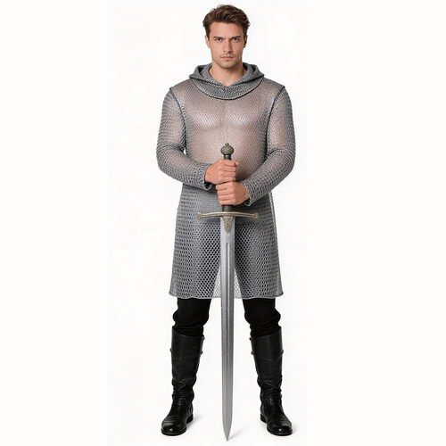 中世纪骑士锁子甲cos服带帽连身环锁铠漫展舞台演出服复古盔甲