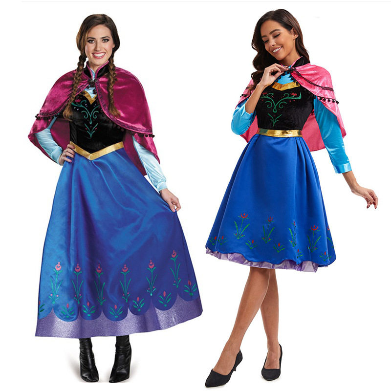 冰雪奇缘cosplay安娜连衣裙S-4XL万圣节服装角色扮演女王演出服