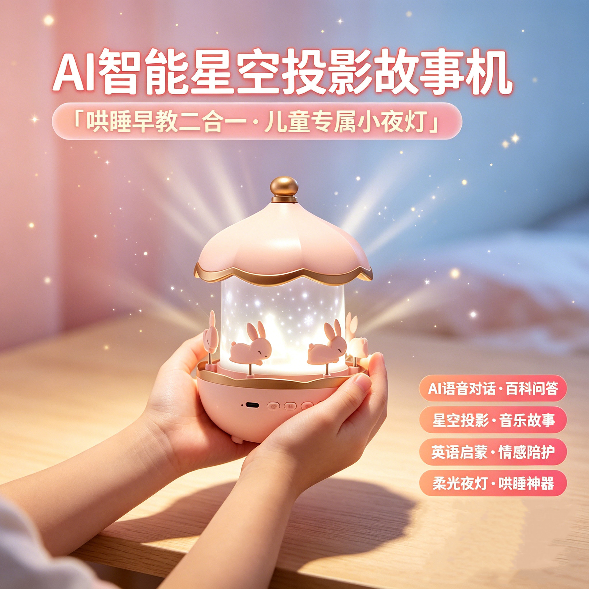 AI智能卧室投影小夜灯投影故事机