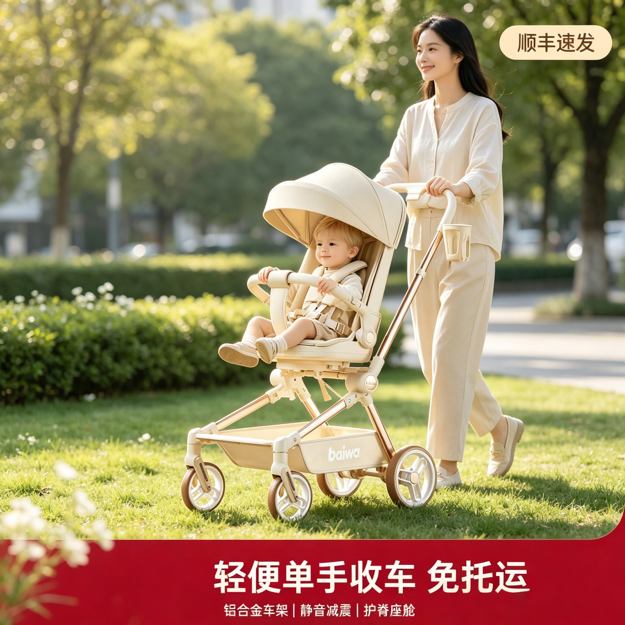 德国婴儿床推车可坐可躺一键折叠