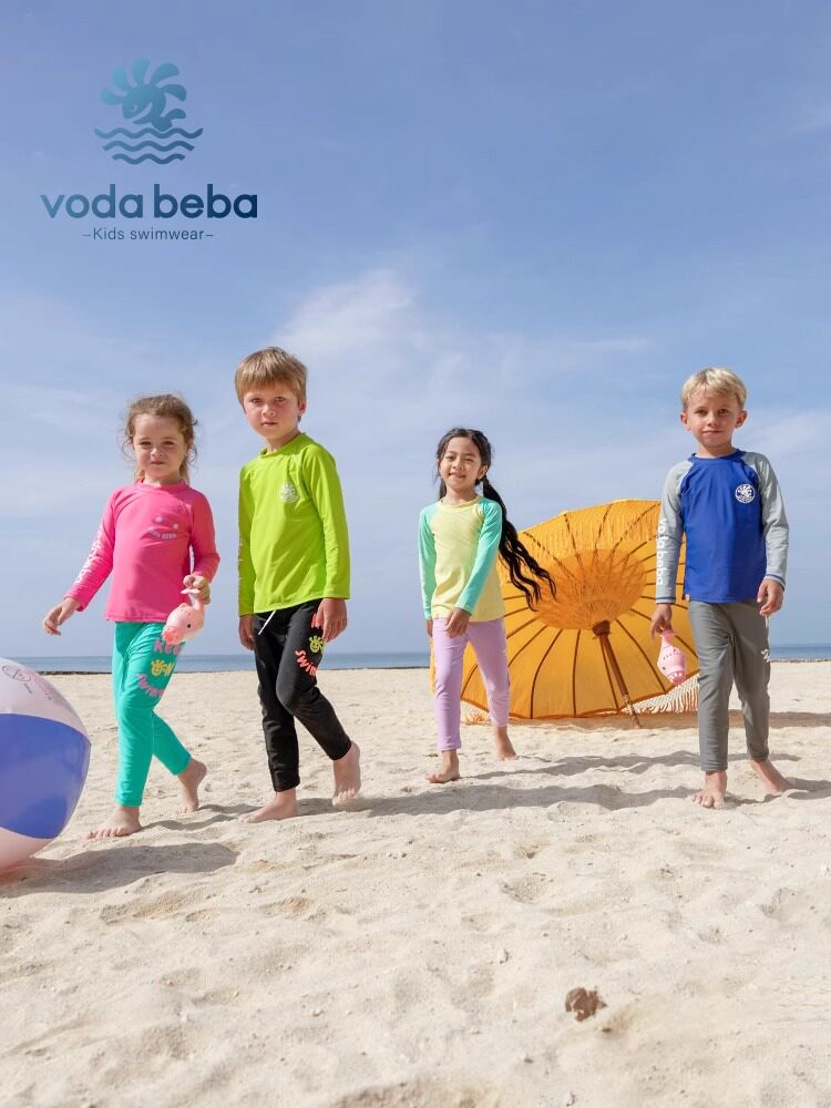 vodabeba儿童泳衣男童女童分体防晒速干长袖长裤青少年单件百搭裤