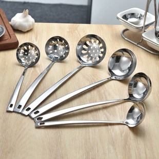 304食品级不锈钢家用长柄盛汤勺子火锅漏勺隔油勺大号加厚深汤壳