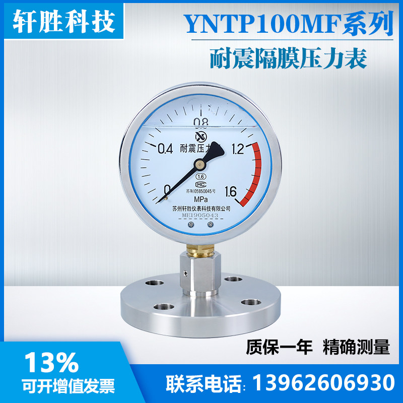 YNTP-100 DN32抗震型隔膜表 耐震隔膜压力表 MF法兰式隔膜压力表