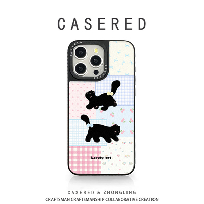 苹果17格子小黑猫手机壳