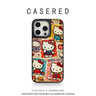 CASERED卡通怀旧KT猫适用于苹果17手机壳新款小米15华为pura80黑框vivo荣耀iPhone16promax/13OPPO14羊皮三星