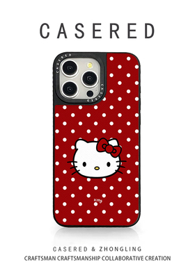 CASERED卡通波点KT猫适用于苹果17手机壳新款小米15华为pura80黑框vivo荣耀iPhone16promax/13OPPO14羊皮三星